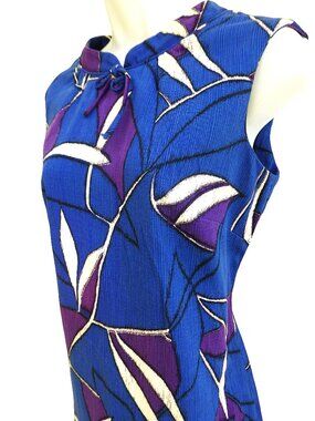 Vintage 60s Hawaiian Original Lahaina Casuals Blue Dress Floral Sleeveless Talon